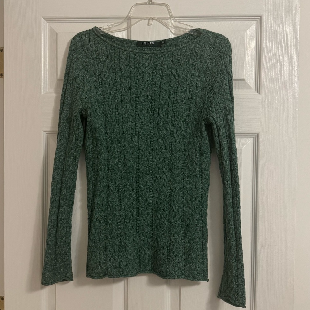 Ralph Lauren Green Cable Knit Sweater Top